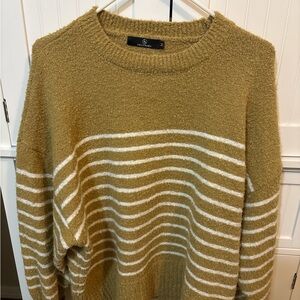 Tan and  White Striped Oversized cozy Women boho casual Sweater